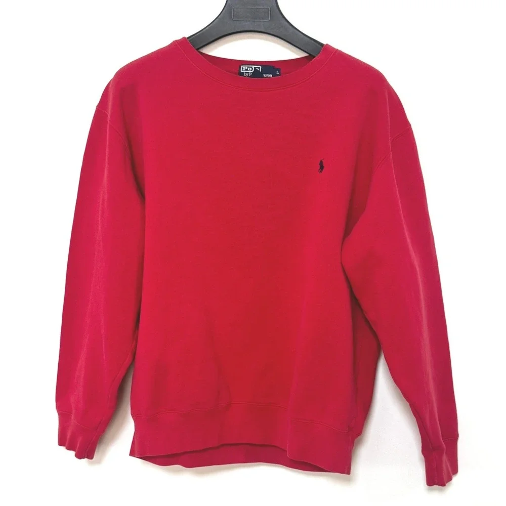 Polo Ralph Lauren Red Crewneck Sweatshirt Men's Large Black Pony Fleece Pullover